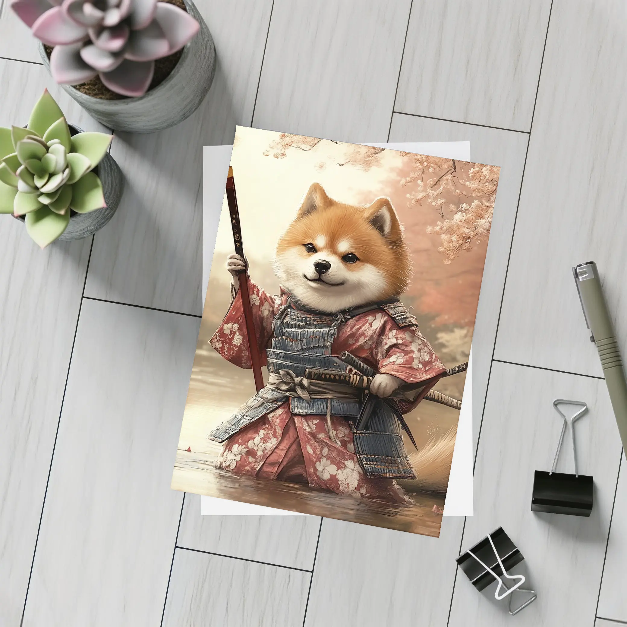 Shiba Inu Samurai Cherry Blossom Warrior Art – Postcards