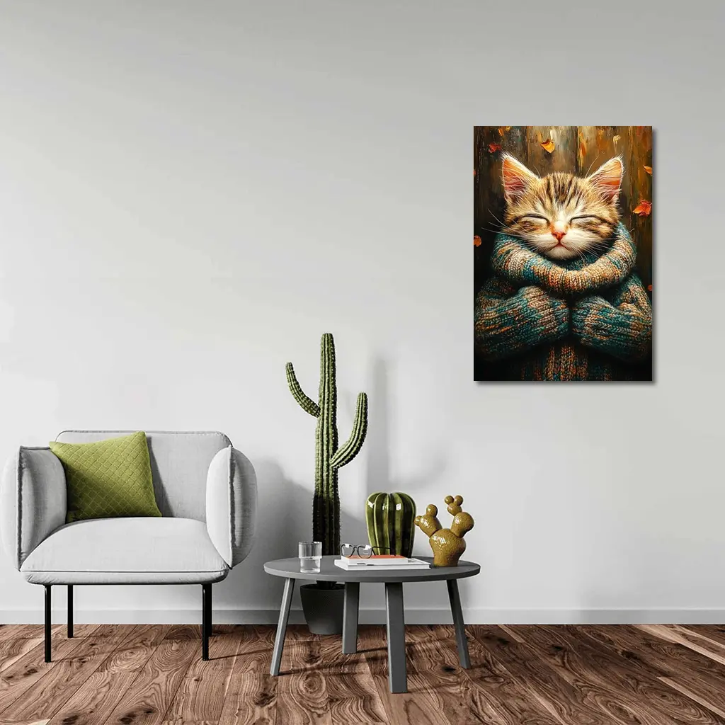Cozy Tabby Kitten Wrapped In Knit Sweater – Wall Art