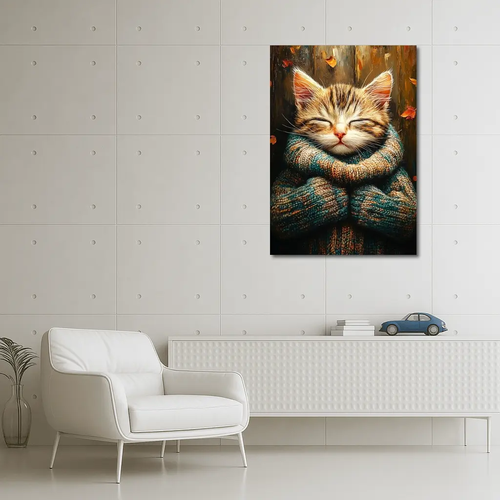 Cozy Tabby Kitten Wrapped In Knit Sweater – Wall Art