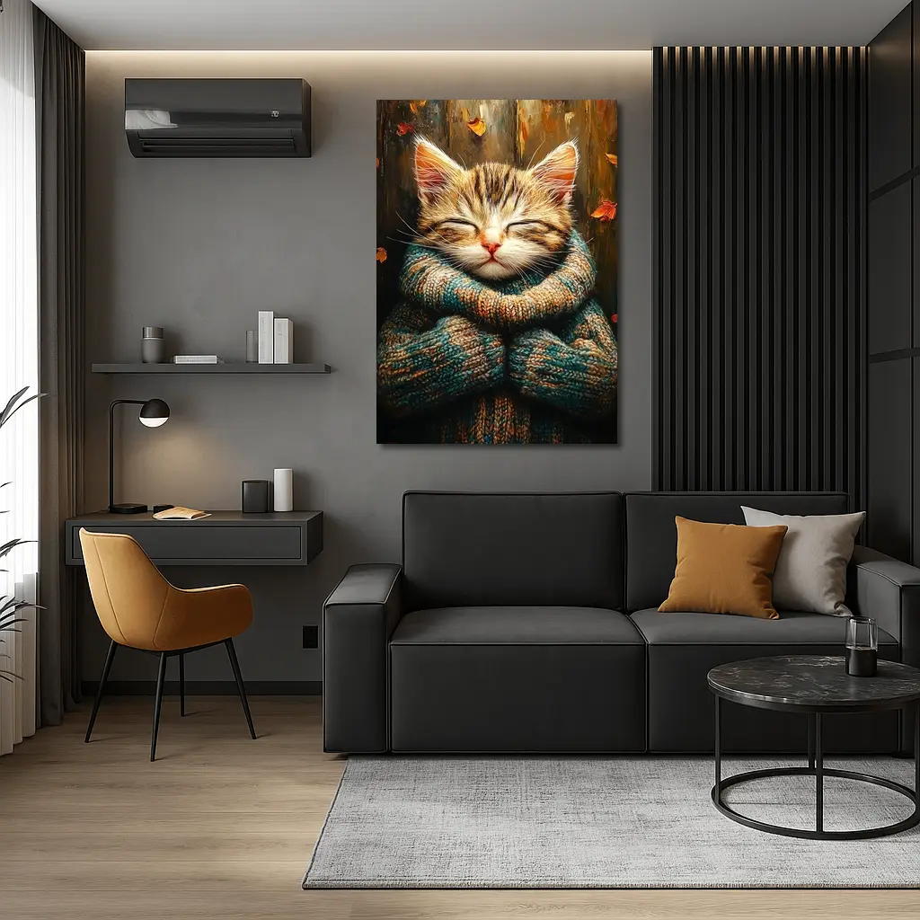 Cozy Tabby Kitten Wrapped In Knit Sweater – Wall Art