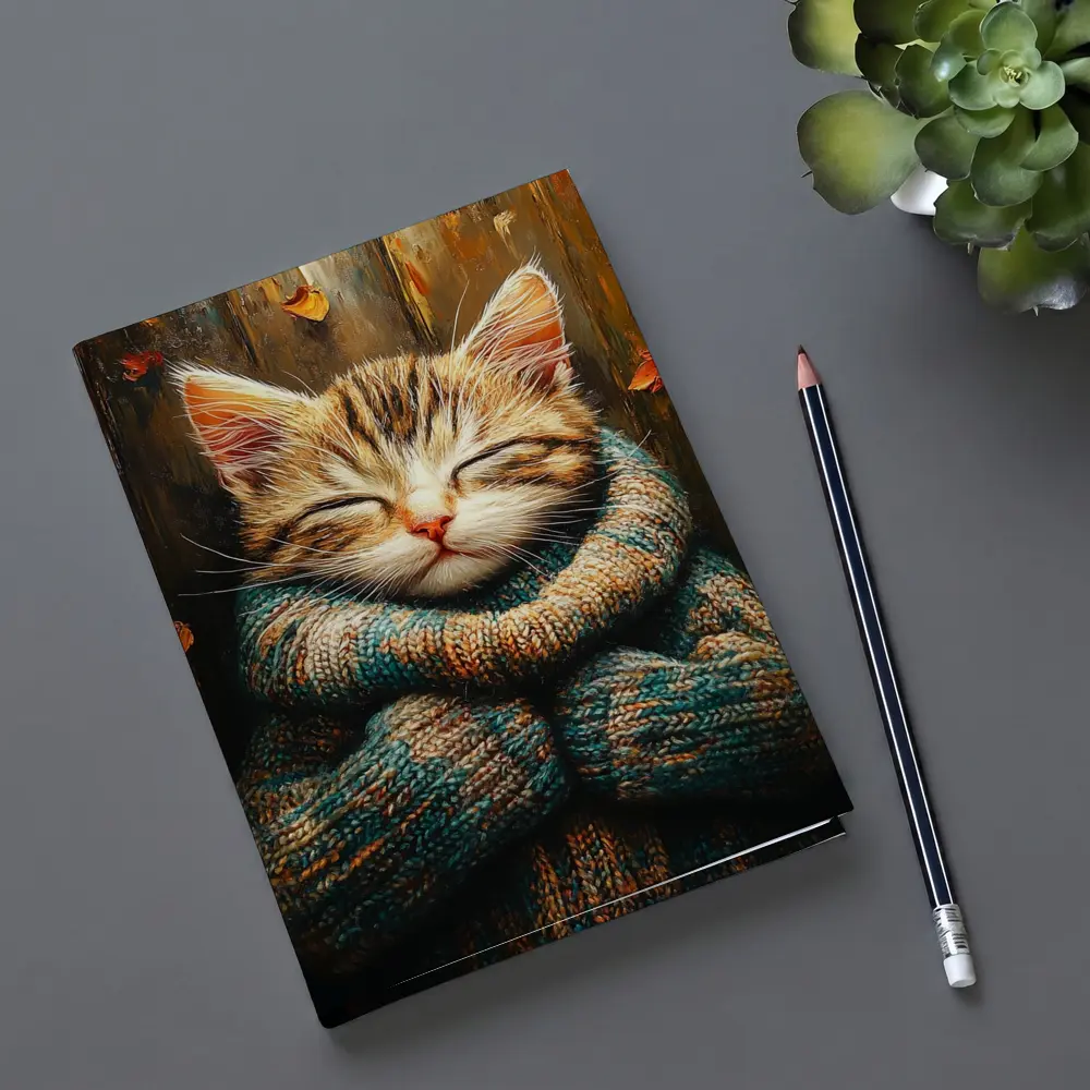 Cozy Tabby Kitten Wrapped In Knit Sweater – Notebooks