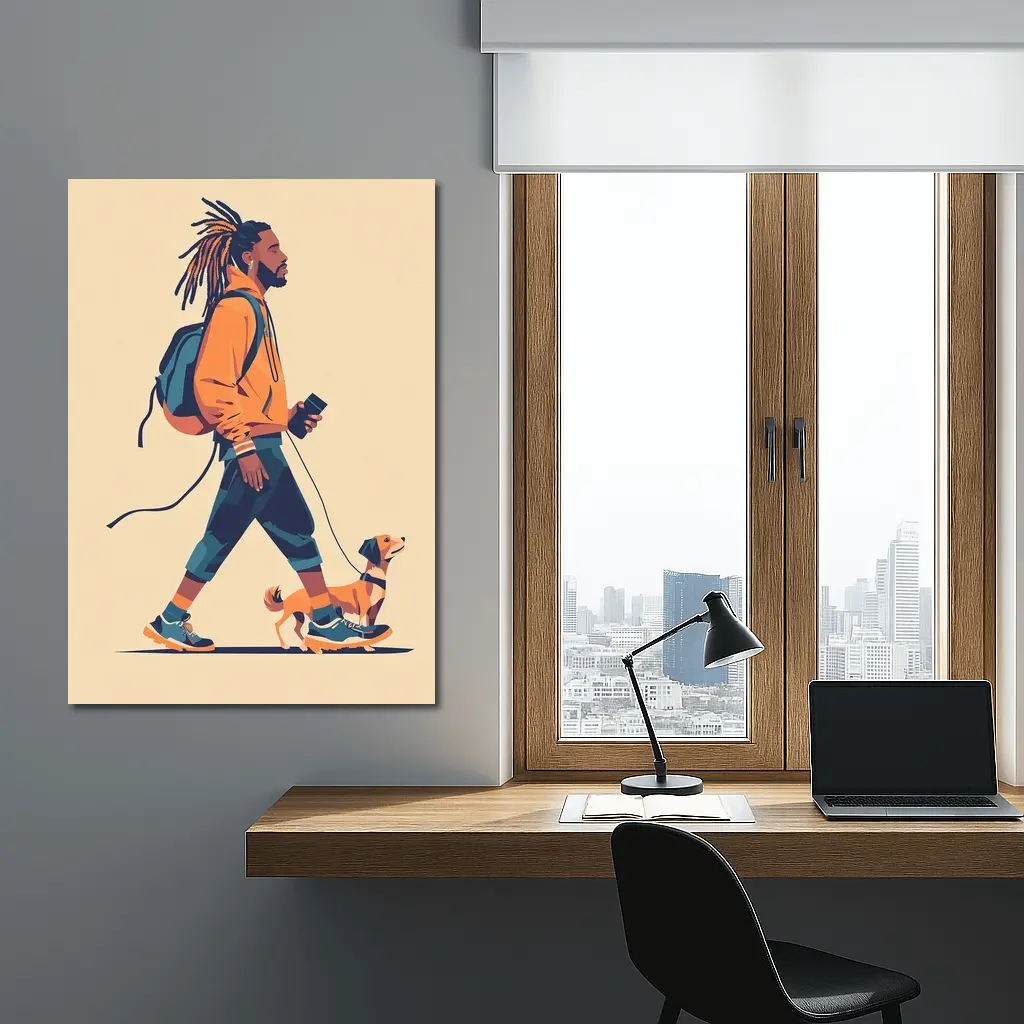 Man Walking Dog Flat Art Style – Wall Art