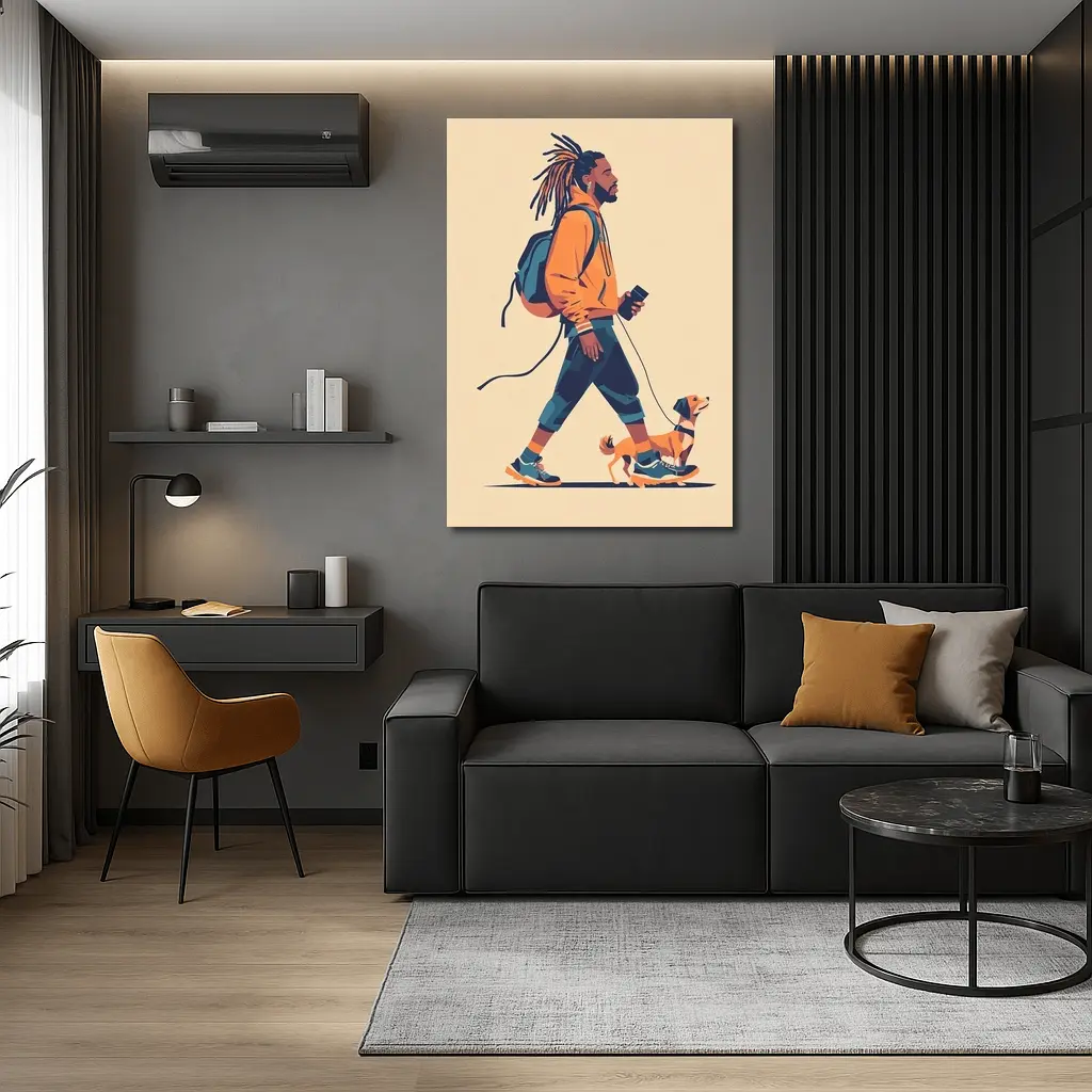 Man Walking Dog Flat Art Style – Wall Art