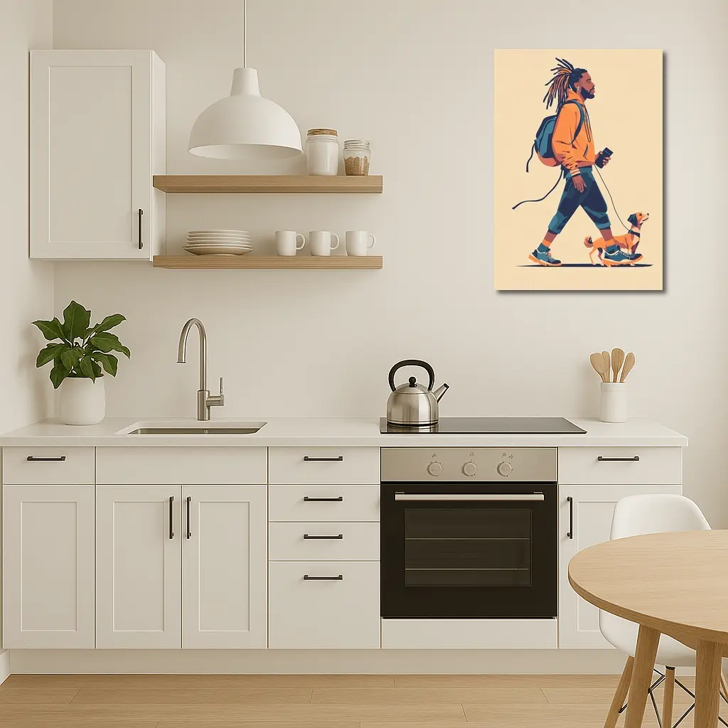 Man Walking Dog Flat Art Style – Wall Art