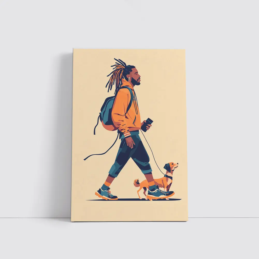 Man Walking Dog Flat Art Style – Wall Art