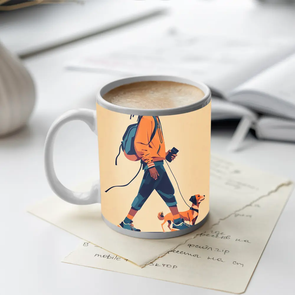 Man Walking Dog Flat Art Style – Mugs
