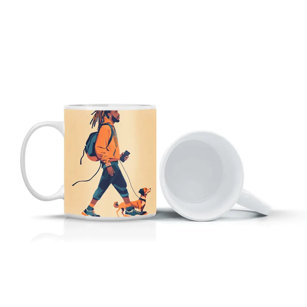 Man Walking Dog Flat Art Style – Mugs