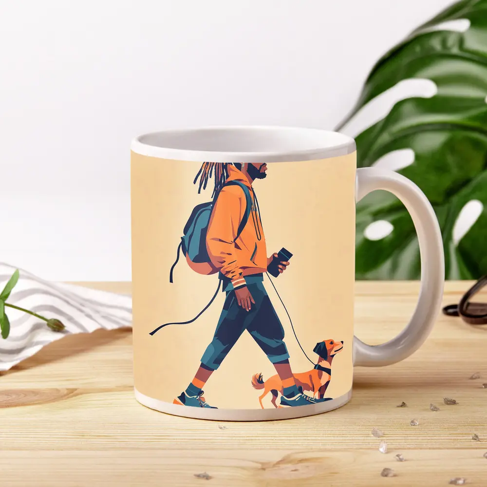 Man Walking Dog Flat Art Style – Mugs