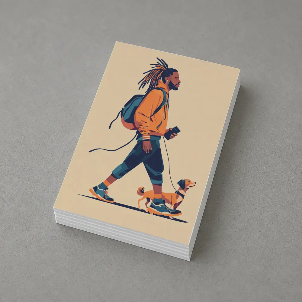 Man Walking Dog Flat Art Style – Postcards