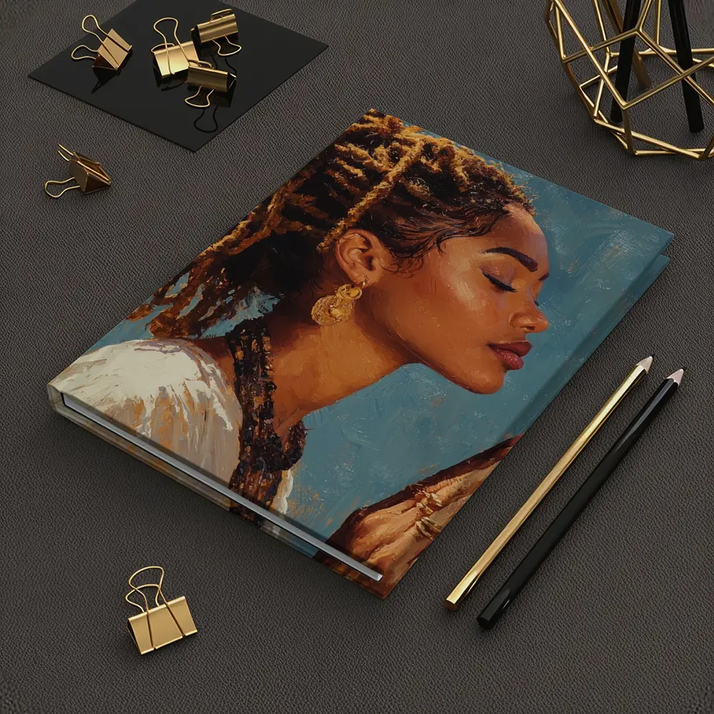 Black Woman Praying Oil Painting Blue Background – Notebooks