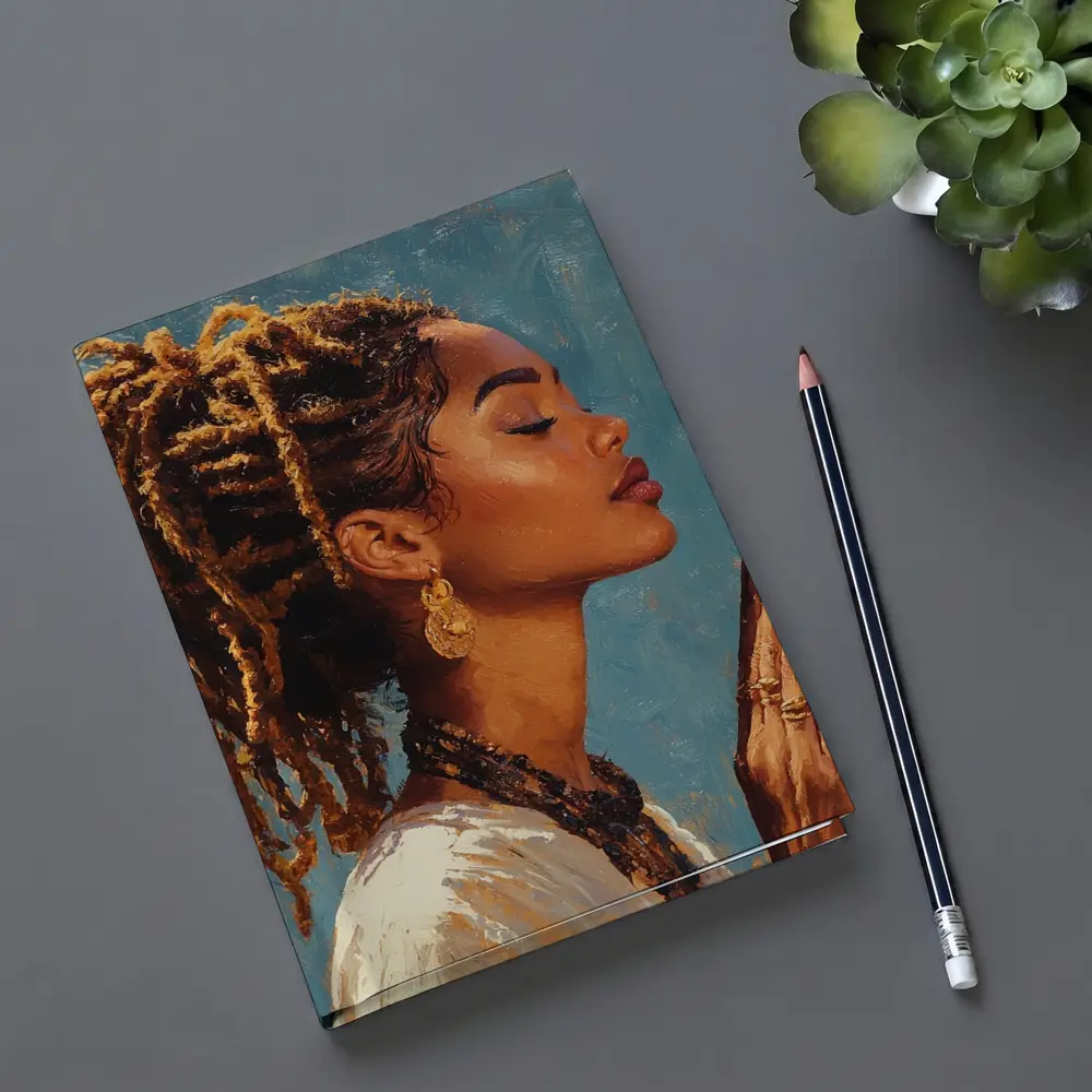 Black Woman Praying Oil Painting Blue Background – Notebooks