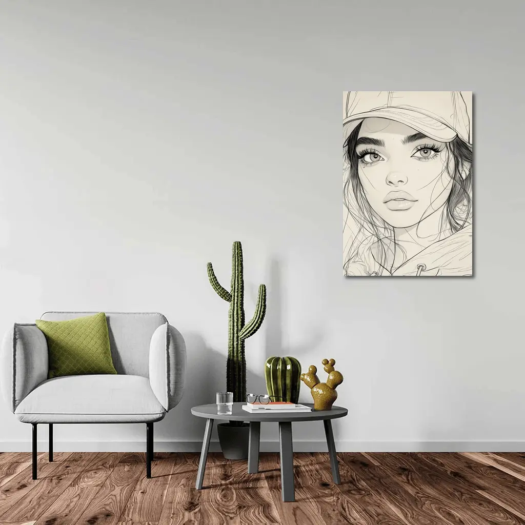 Young Woman Sketch Line Art Portrait – Wall Art