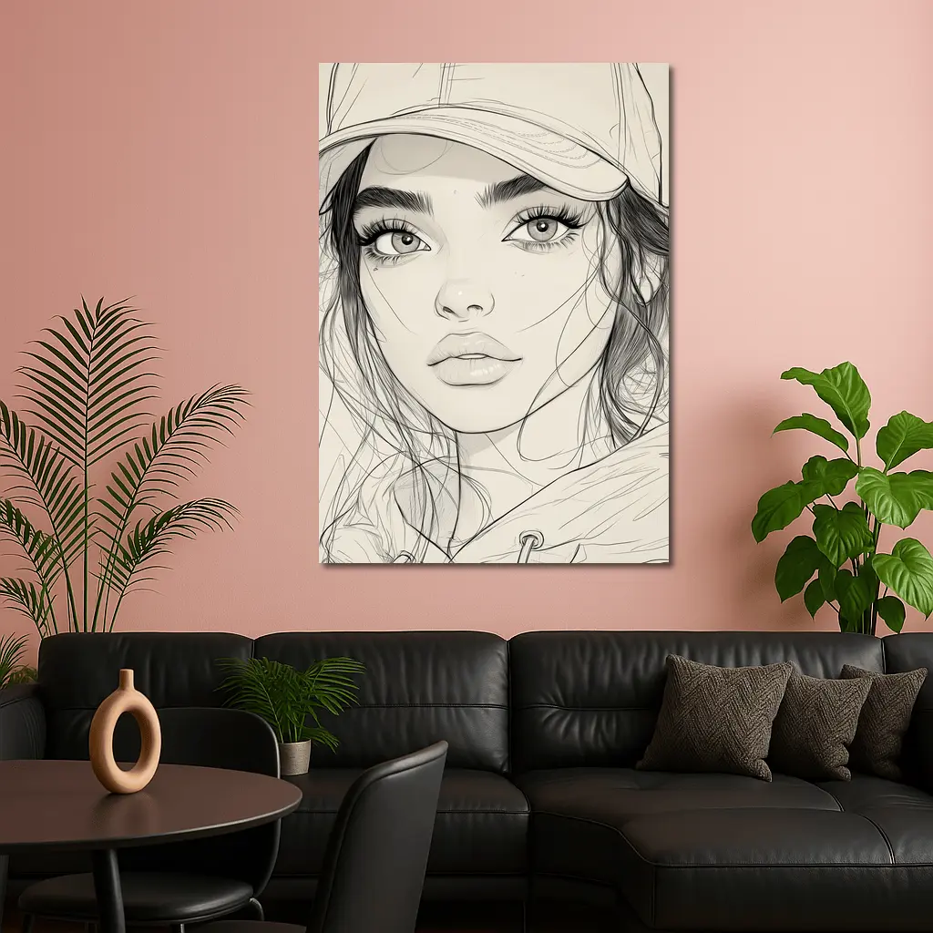 Young Woman Sketch Line Art Portrait – Wall Art