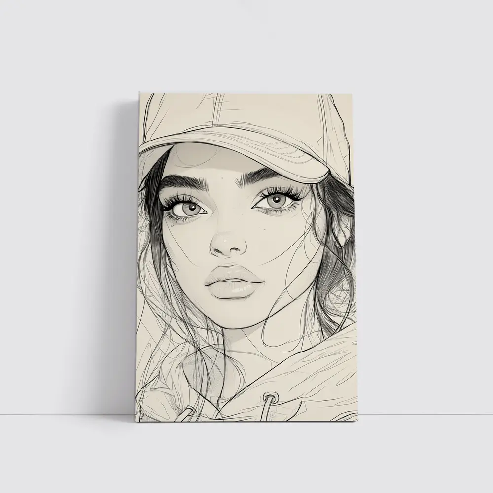 Young Woman Sketch Line Art Portrait – Wall Art