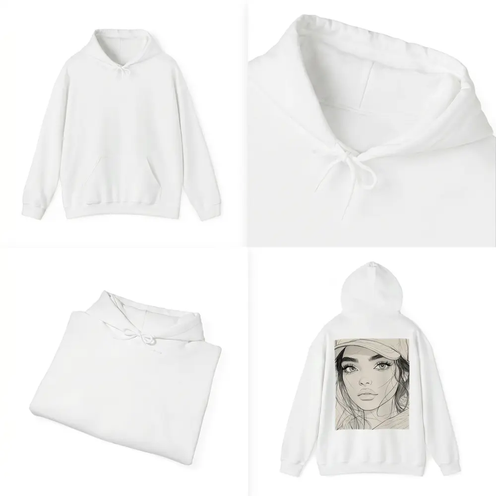Young Woman Sketch Line Art Portrait – Hoodies