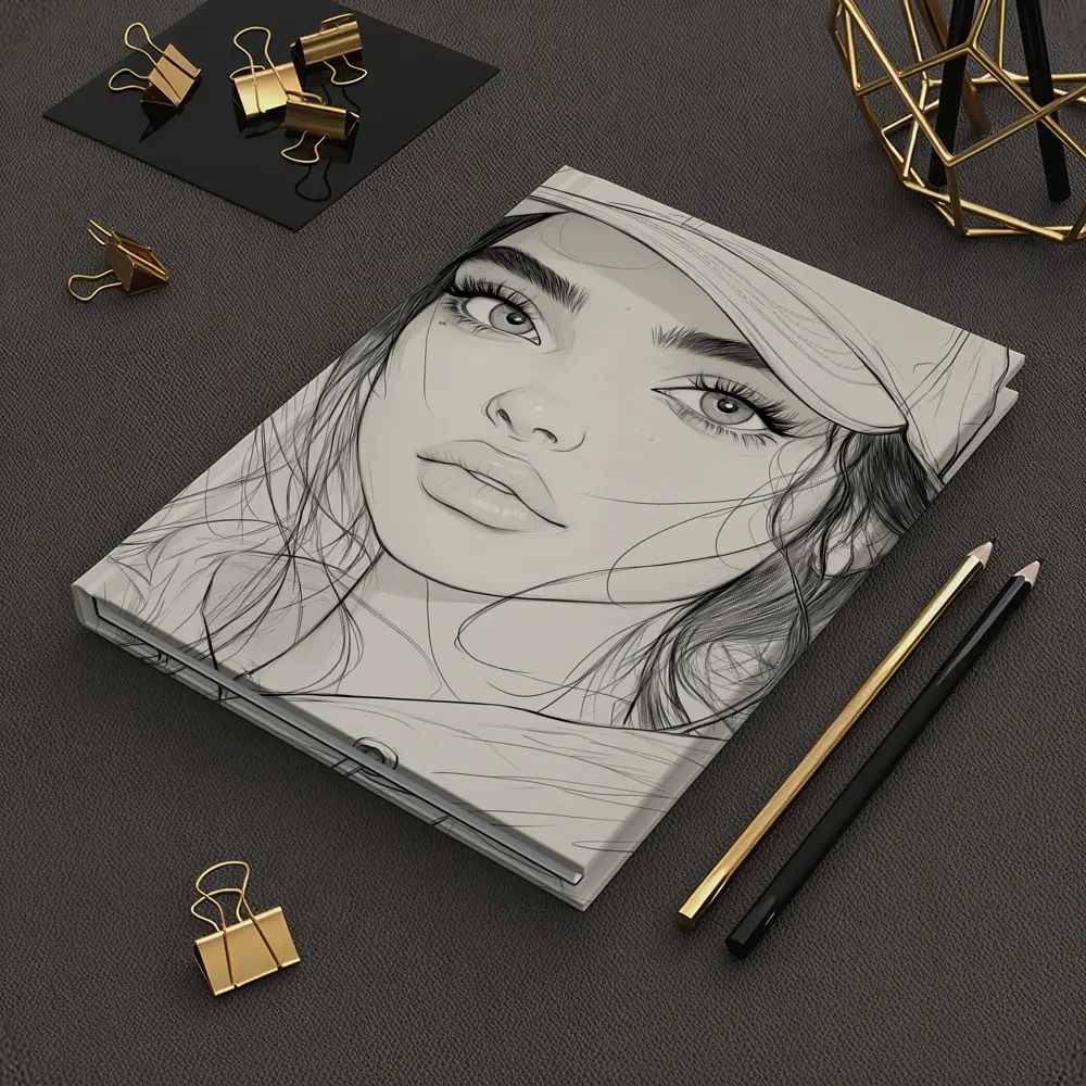 Young Woman Sketch Line Art Portrait – Notebooks