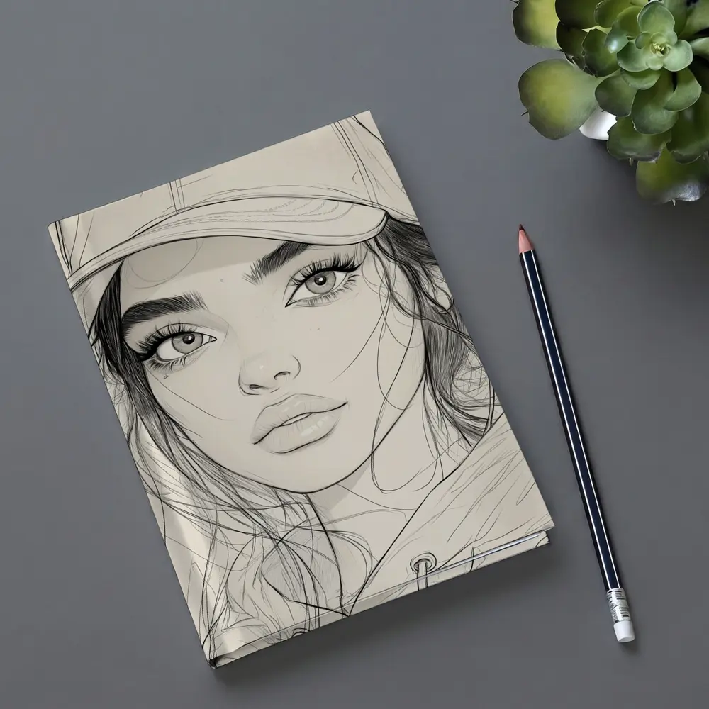 Young Woman Sketch Line Art Portrait – Notebooks