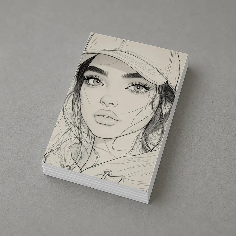 Young Woman Sketch Line Art Portrait – Postcards