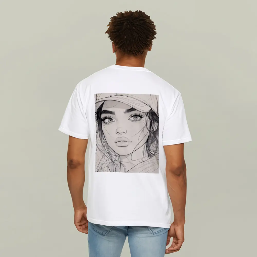 Young Woman Sketch Line Art Portrait – T-Shirts