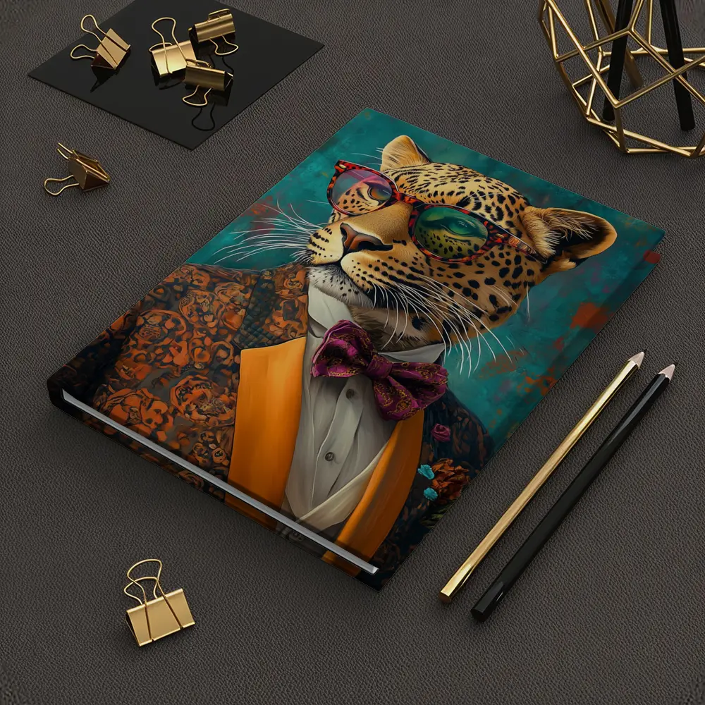 Dapper Leopard In Suit Teal Background – Notebooks