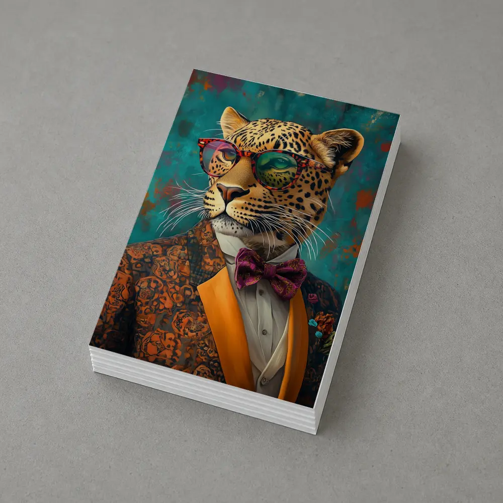 Dapper Leopard In Suit Teal Background – Postcards