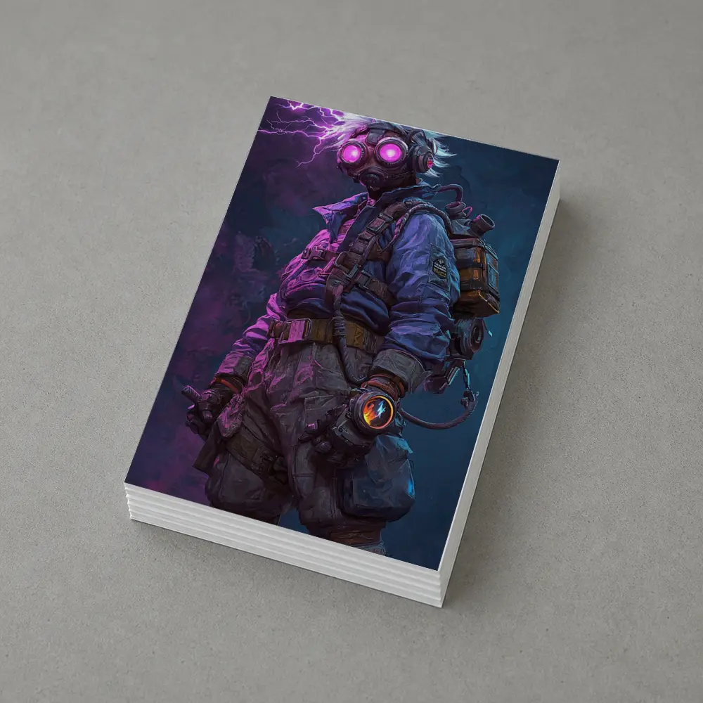 Cyberpunk Soldier Gas Mask Neon Lightning Art – Postcards