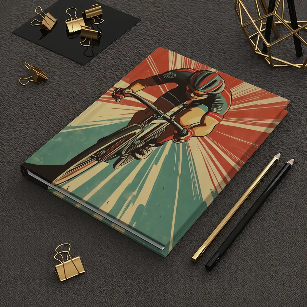 Retro Cyclist Racing Sunburst Propaganda Art Style – Notebooks