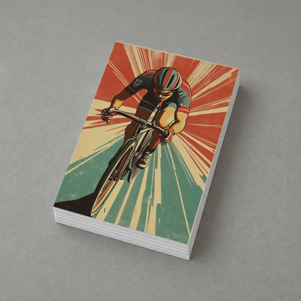 Retro Cyclist Racing Sunburst Propaganda Art Style – Postcards