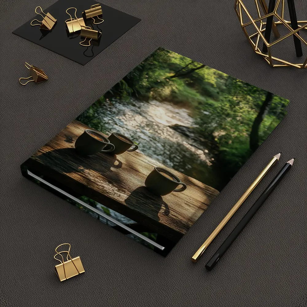 Coffee Cups On Wooden Table Forest Stream – Notebooks