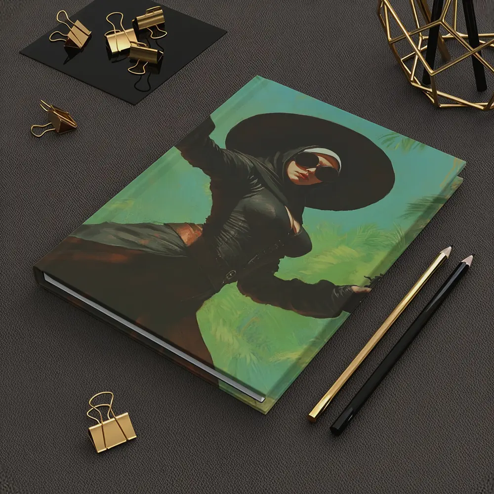 Armed Woman Black Hat Tropical Background – Notebooks