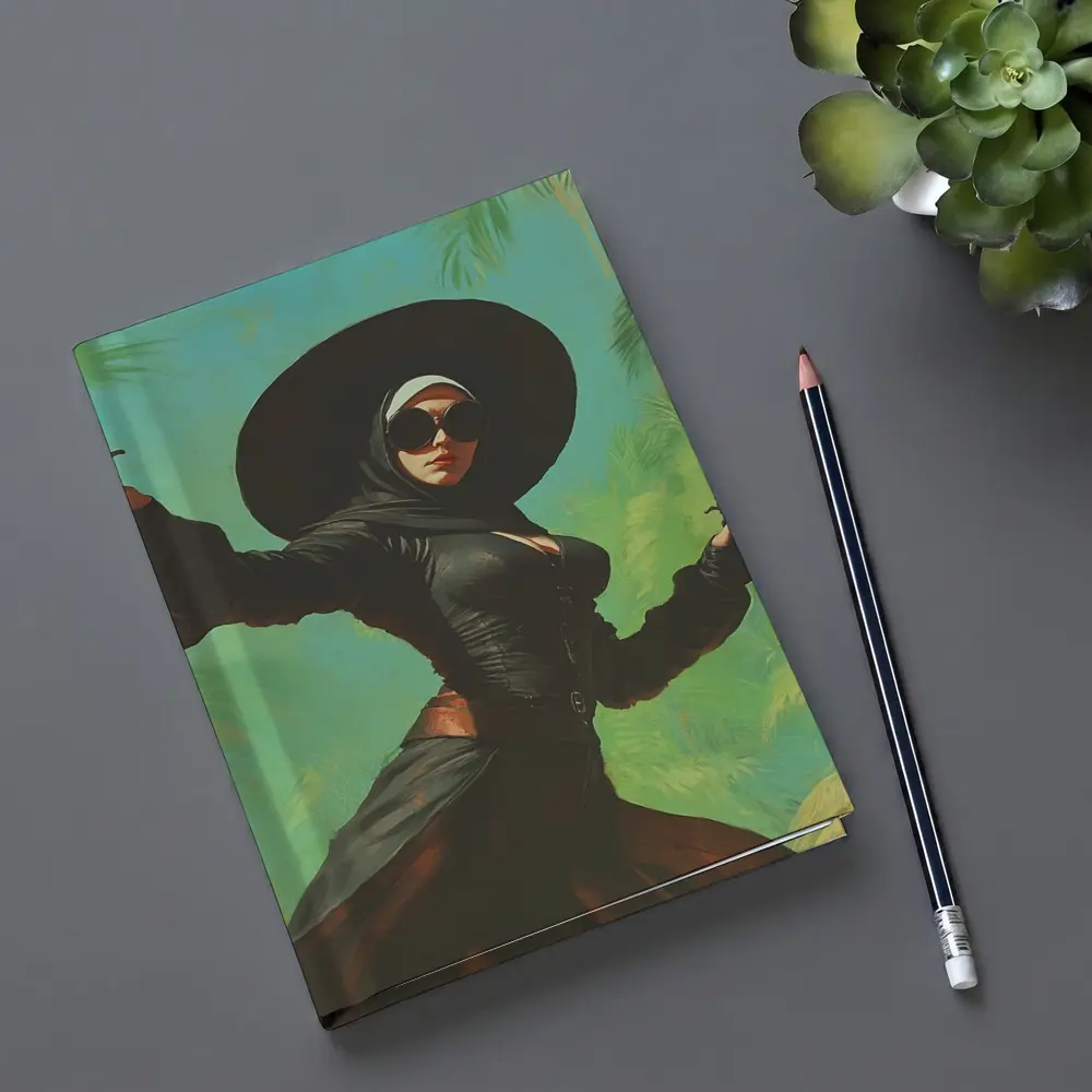 Armed Woman Black Hat Tropical Background – Notebooks