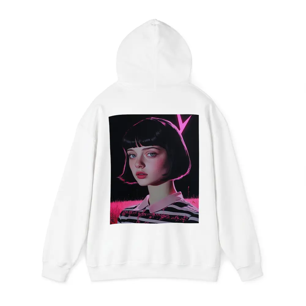 Dark Academia Girl Pink Neon Field Portrait – Hoodies