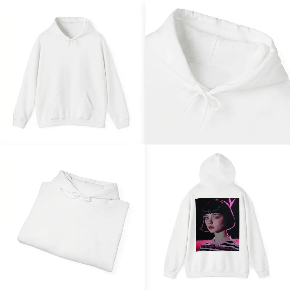 Dark Academia Girl Pink Neon Field Portrait – Hoodies