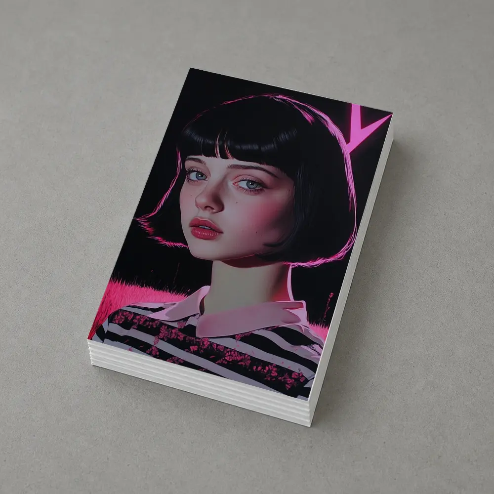 Dark Academia Girl Pink Neon Field Portrait – Postcards