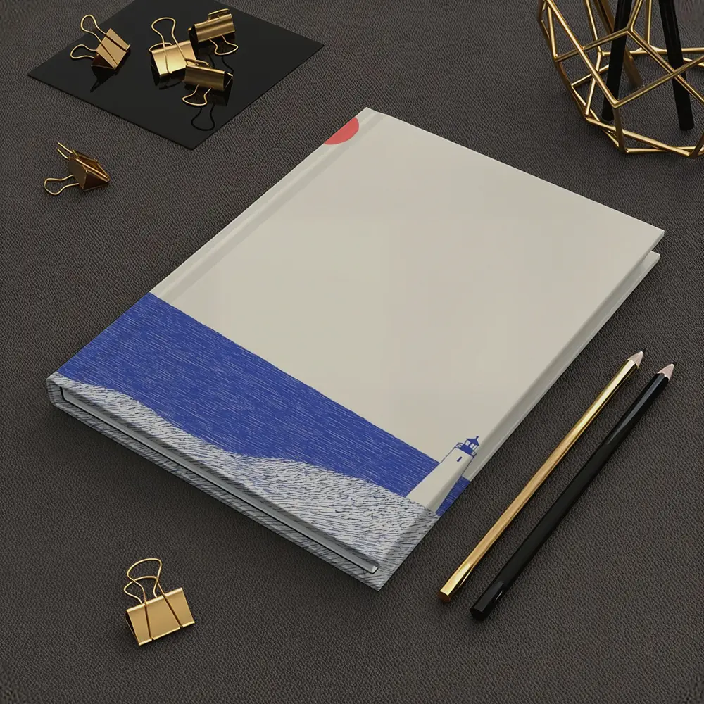 Minimalist Lighthouse Blue Ocean Red Sun – Notebooks
