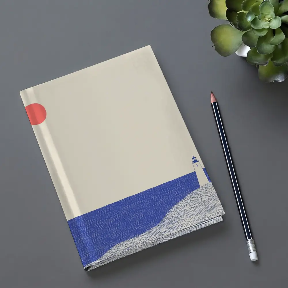 Minimalist Lighthouse Blue Ocean Red Sun – Notebooks