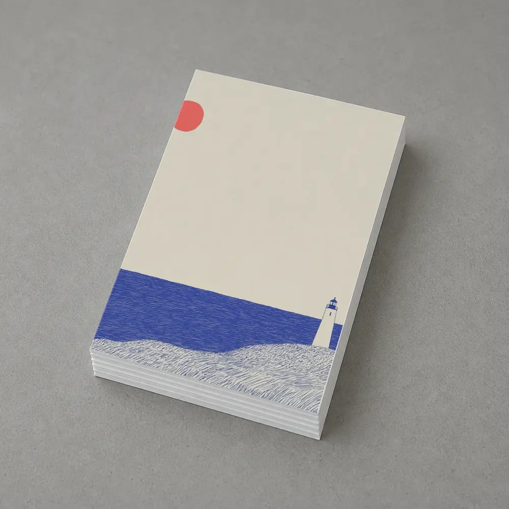 Minimalist Lighthouse Blue Ocean Red Sun – Postcards
