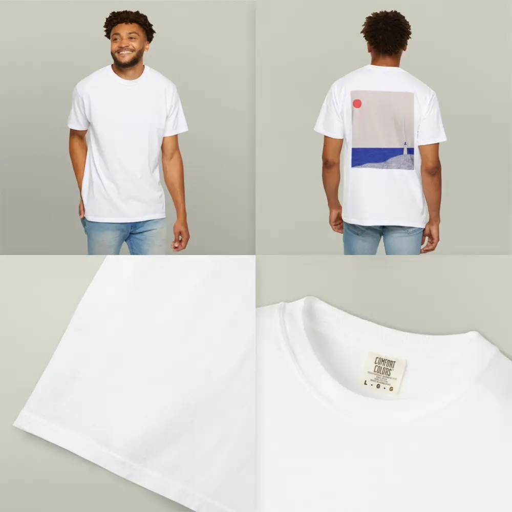 Minimalist Lighthouse Blue Ocean Red Sun – T-Shirts
