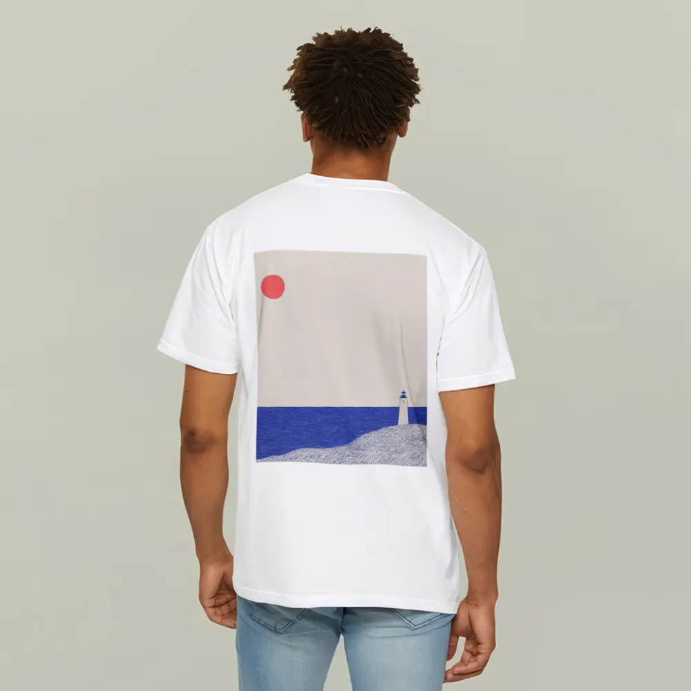 Minimalist Lighthouse Blue Ocean Red Sun – T-Shirts