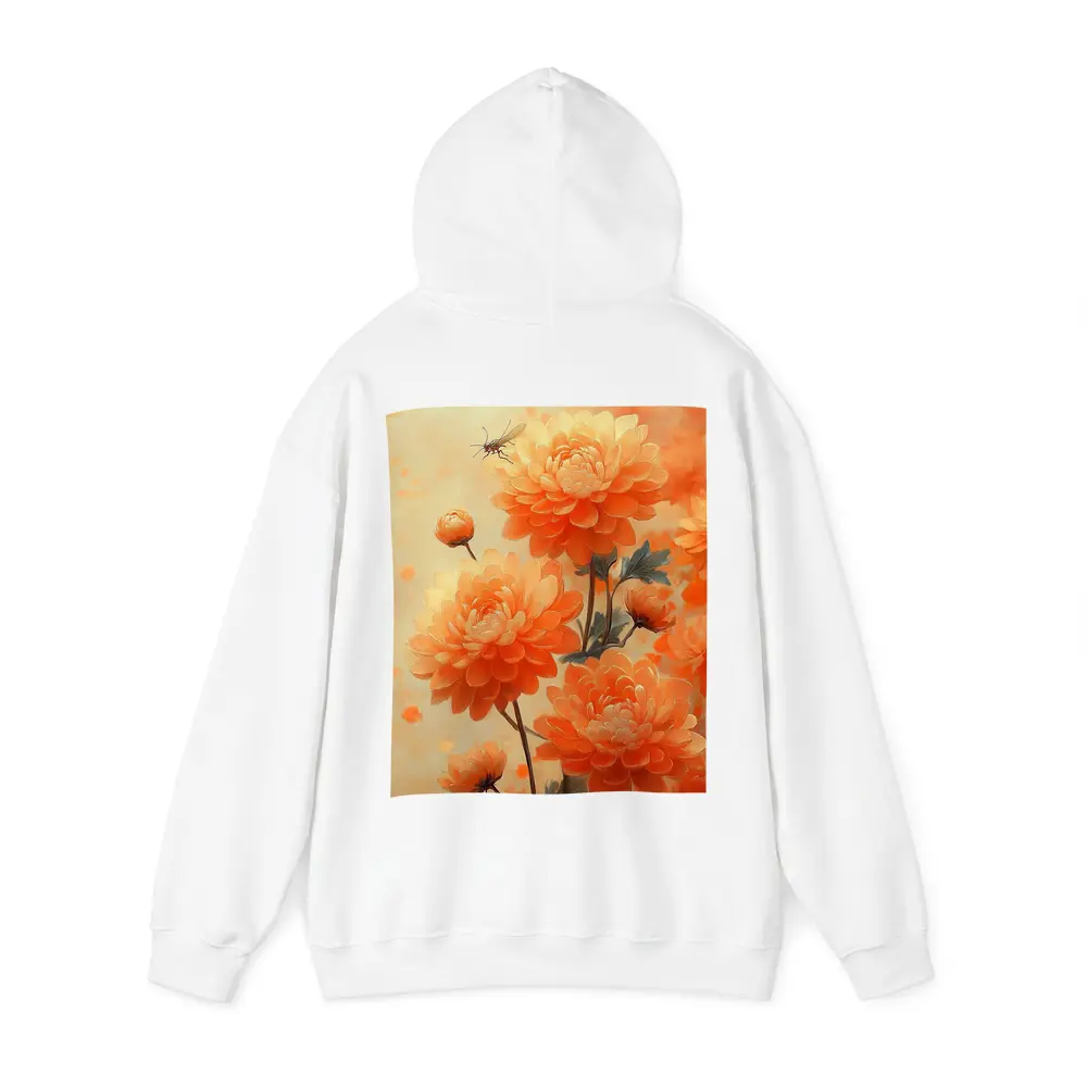 Orange Chrysanthemums With Dragonfly Floral Painting – Hoodies