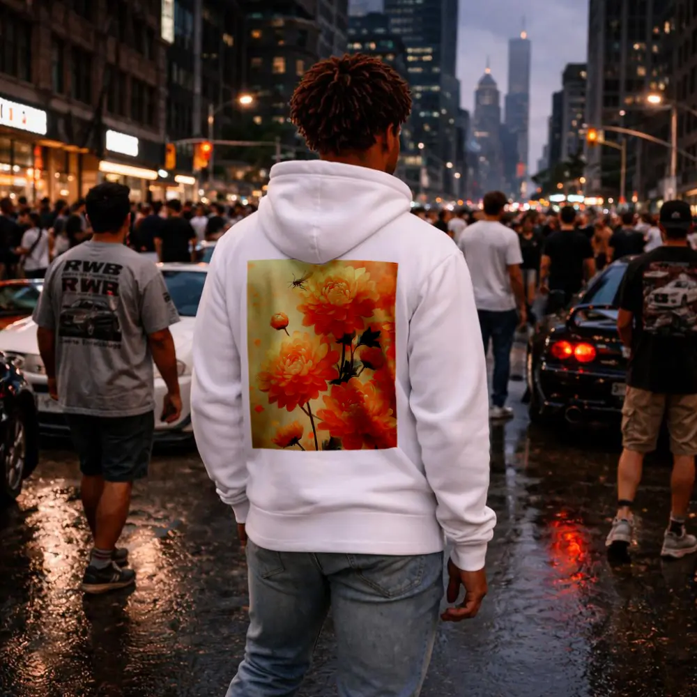 Orange Chrysanthemums With Dragonfly Floral Painting – Hoodies