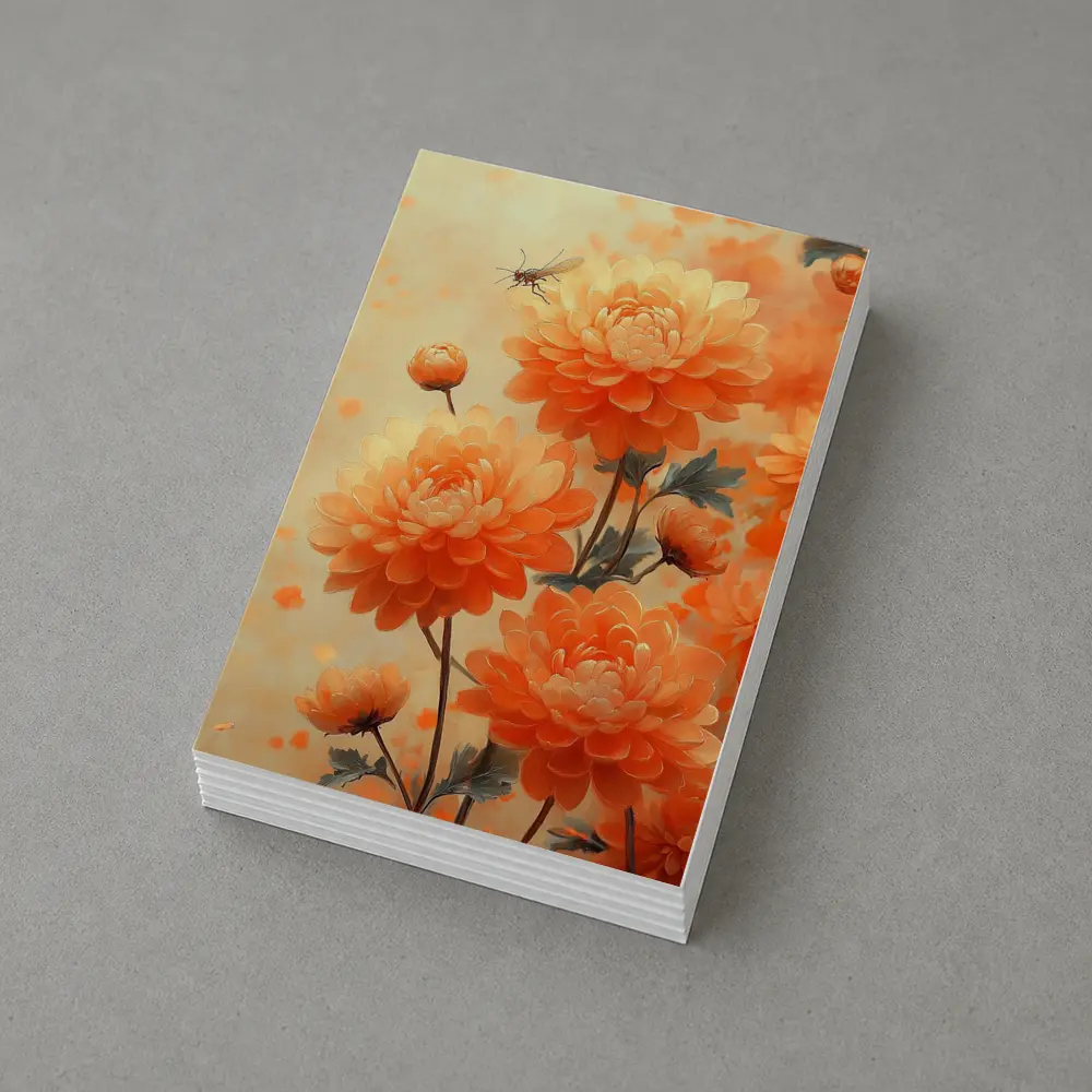 Orange Chrysanthemums With Dragonfly Floral Painting – Postcards