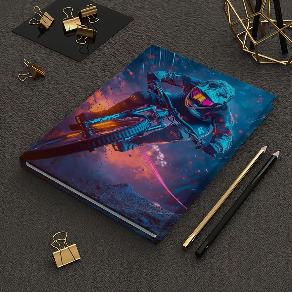 Neon Downhill Mountain Biker Cyberpunk Style – Notebooks