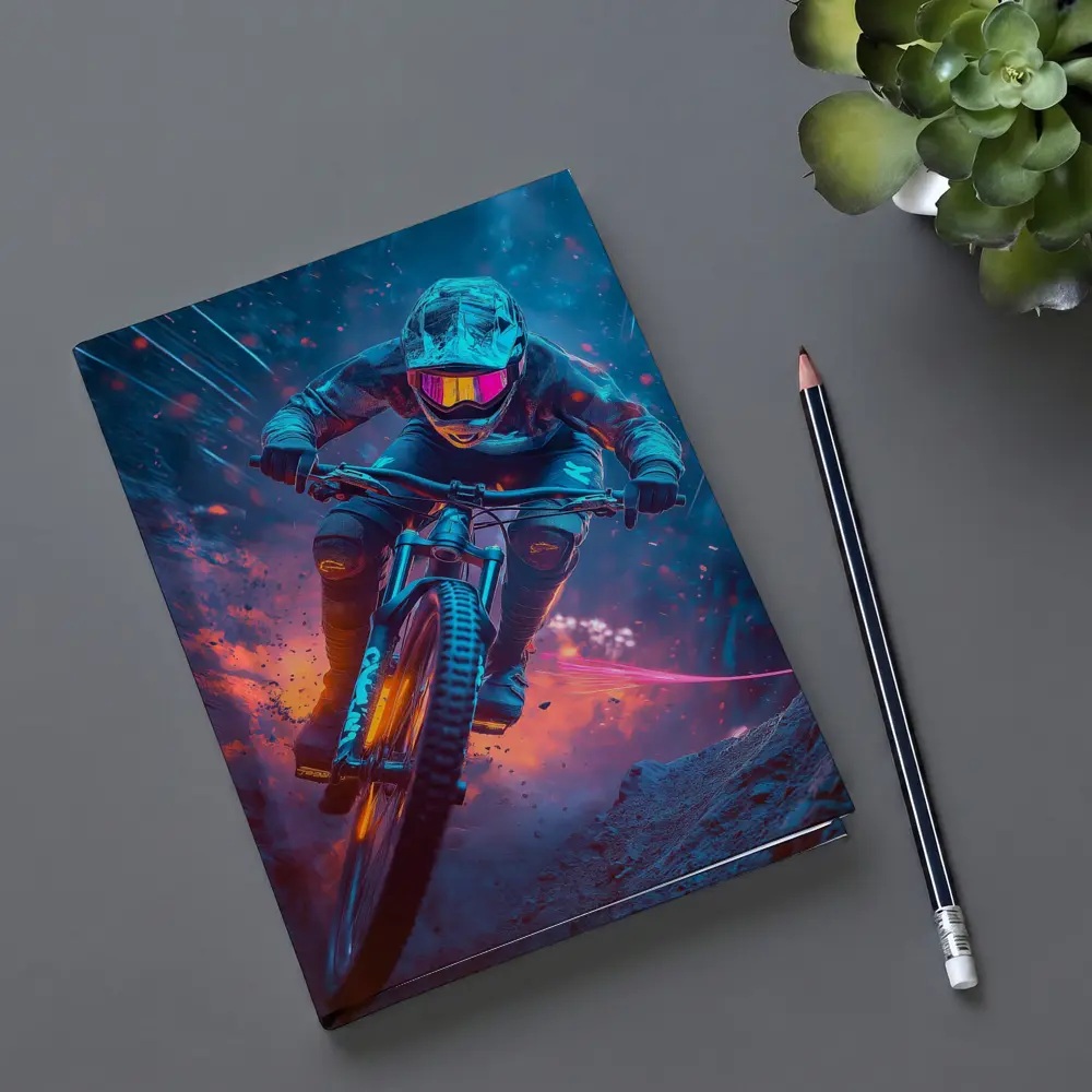 Neon Downhill Mountain Biker Cyberpunk Style – Notebooks