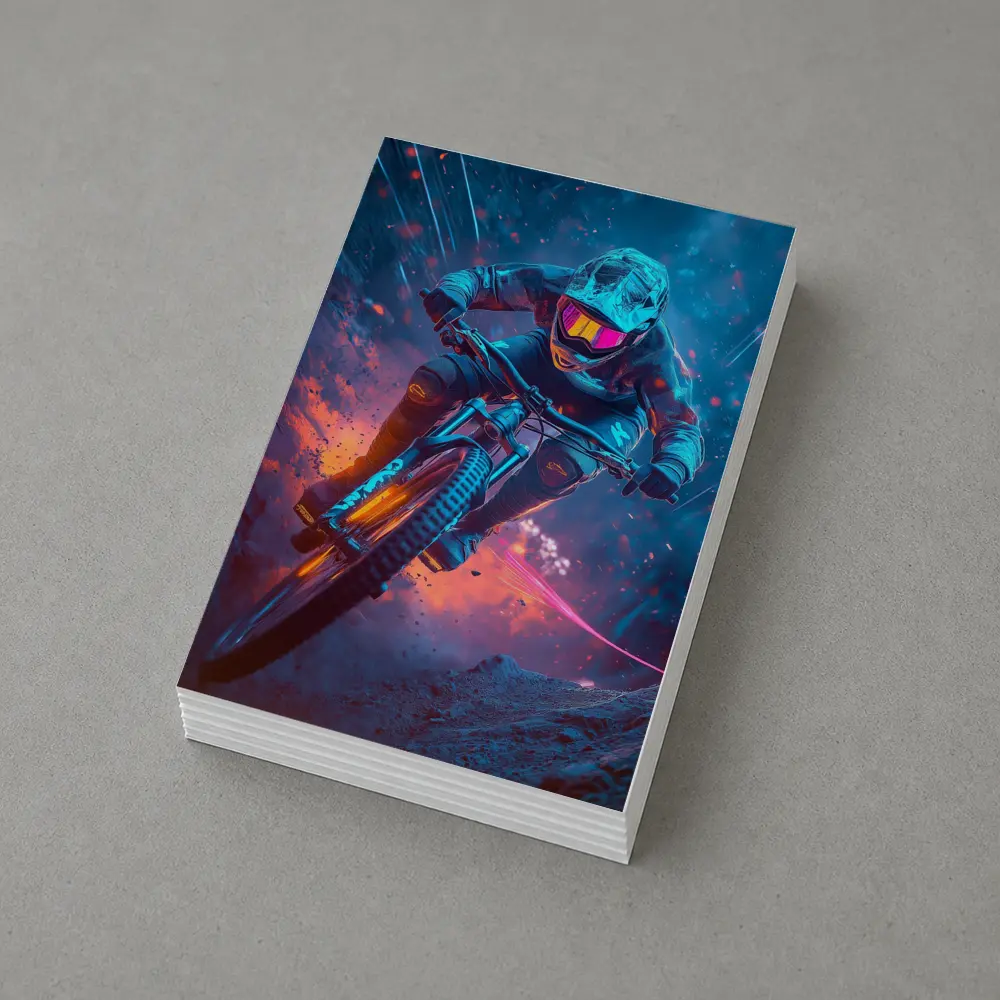 Neon Downhill Mountain Biker Cyberpunk Style – Postcards