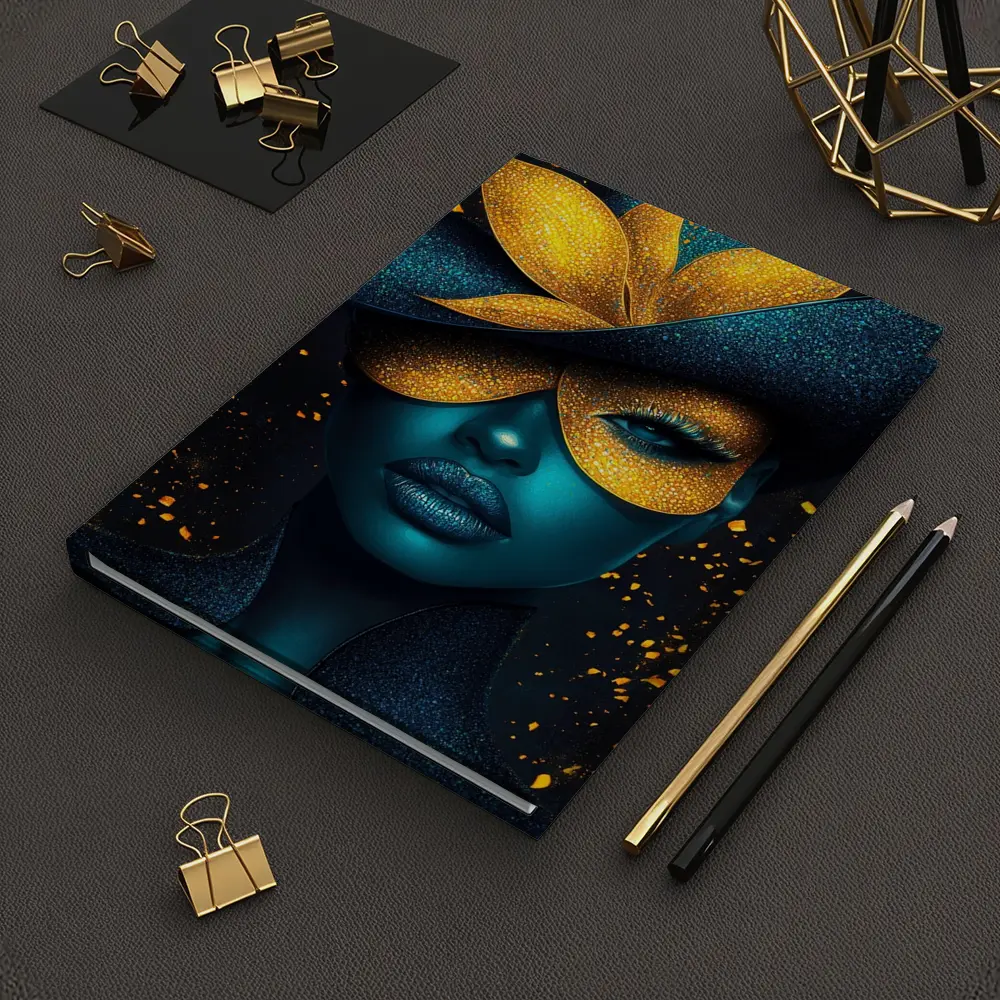 Blue Woman Gold Flower Mask Dark Art – Notebooks
