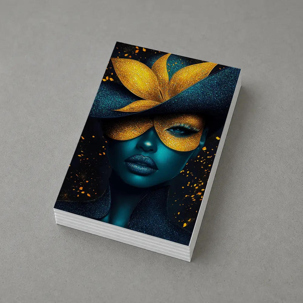 Blue Woman Gold Flower Mask Dark Art – Postcards