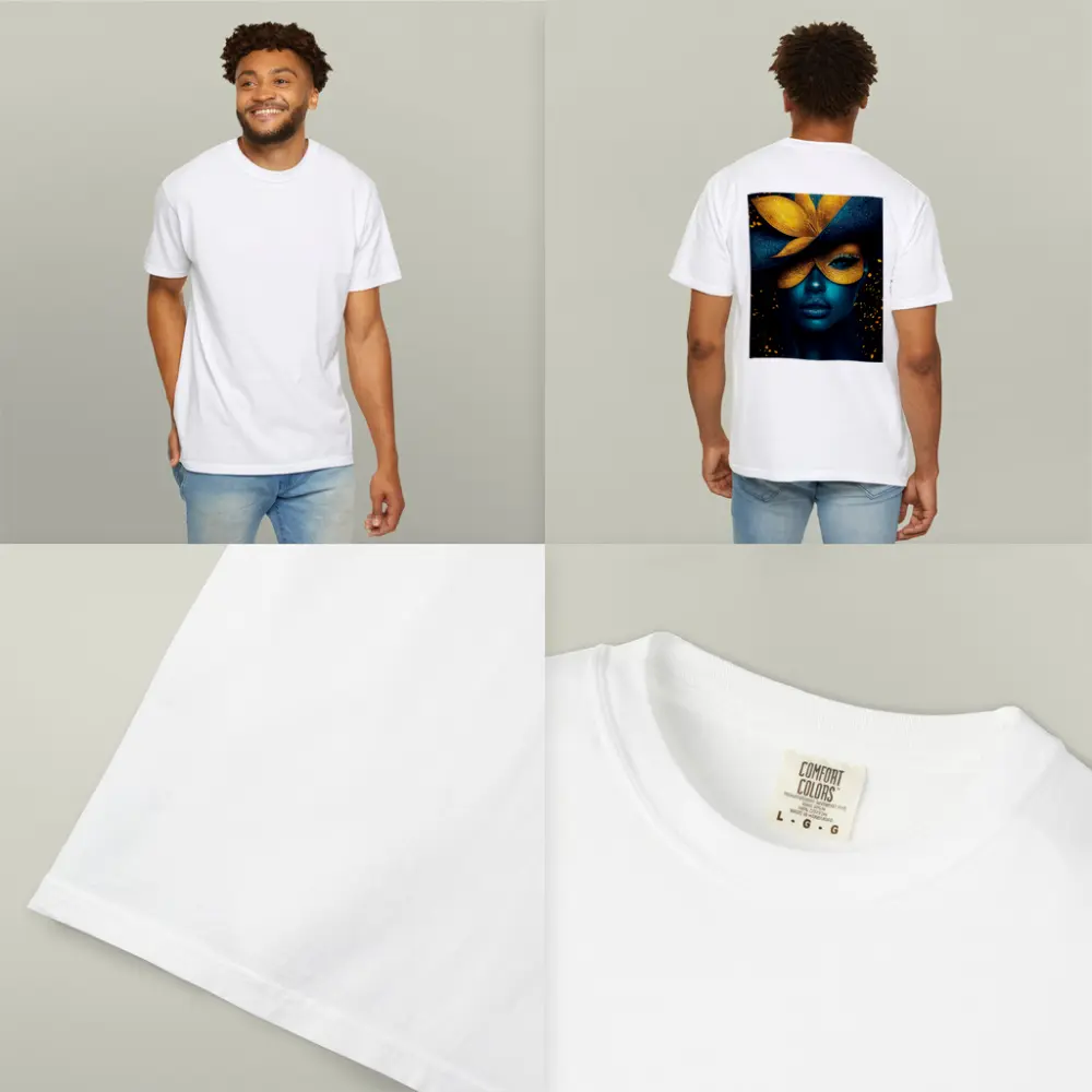 Blue Woman Gold Flower Mask Dark Art – T-Shirts
