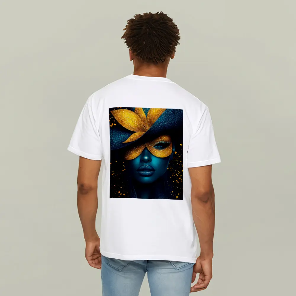 Blue Woman Gold Flower Mask Dark Art – T-Shirts