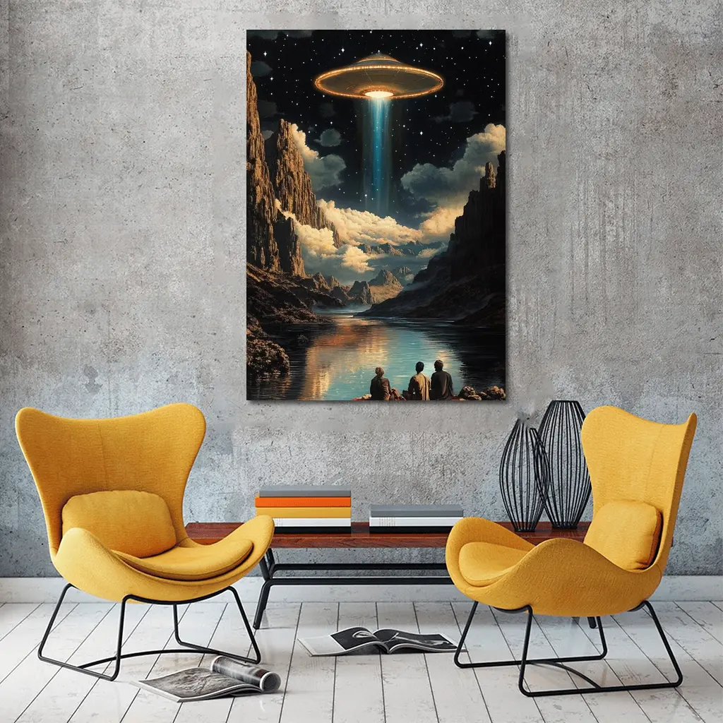 UFO Abduction Beam Canyon Night Sky – Wall Art